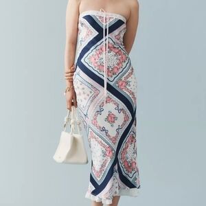 For Love And Lemons Strapless Floral Dress - Pink and Navy